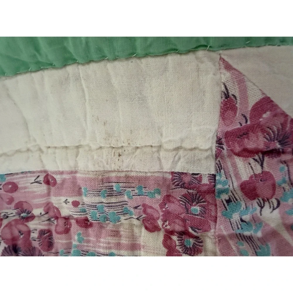 Vintage Hand Quilted Double Arrow Pattern Quilt 78x86 Feedsack c.1940s